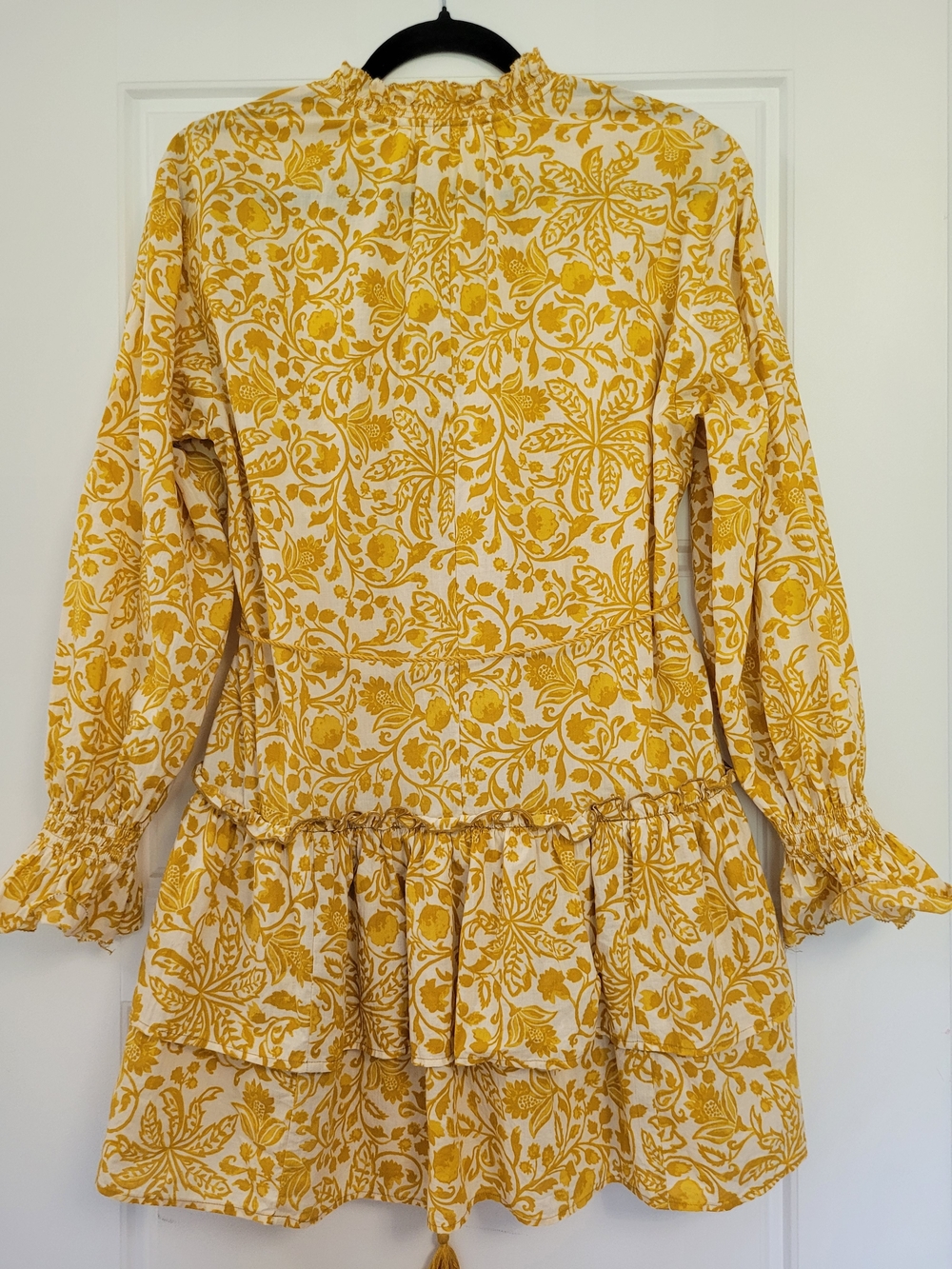 H&M 100% Cotton Top/Dress Yellow/White Floral Tie-Waist Long Sleeve XS -Like New - Picture 13 of 14